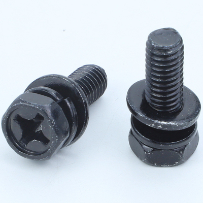 ซื้อ สแตนเลสคาร์บอน สีดํา ซิงค์ Plated Hex Head Bolt ด้วย Indentation Cross Socket Spring Washer และ Flat Washer Assemblies online manufacture