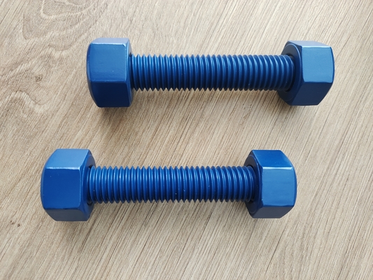 PTFE Coated A193 B7 Stud Bolt with 2 Heavy Hex Nuts 1/4